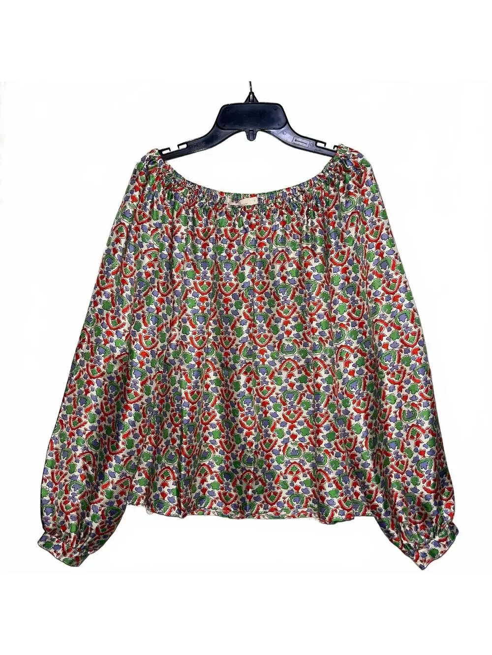 Tory Burch silk blouse 6 printed long balloon sleeve button cuff adjustable top